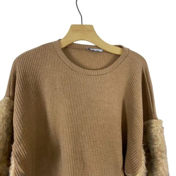 Zara‎ Faux Fur Camel Knit Pull Over Sweater Women's Medium. - Picture 3 of 8